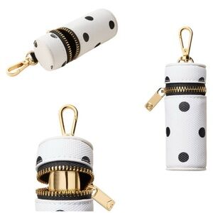Kate Spade White and Black Polka Dot Keychain Lipstick Holder purse charm